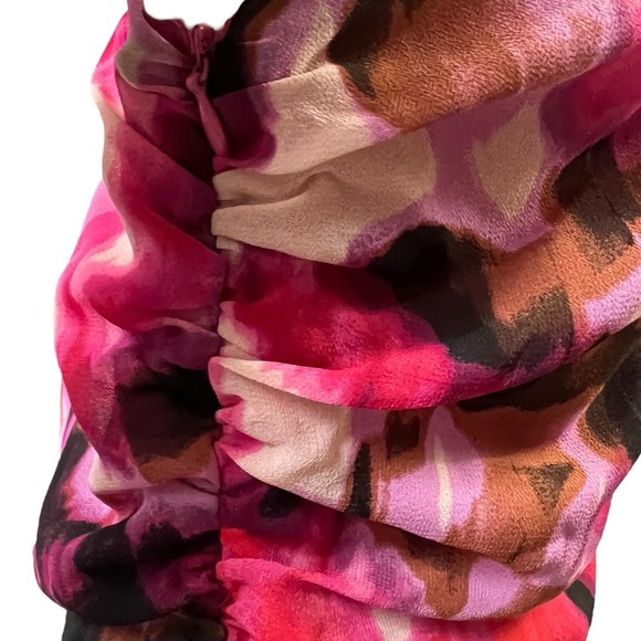 Forever 21 One Shoulder Dress Size M Pink Black Abstract Ruched Bodycon Sexy New - Picture 6 of 11